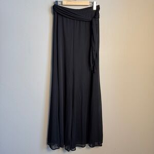 Blu Sage Womens Wide Leg Palazzo Pants Black Medium Tie Waist Sheer Overlay